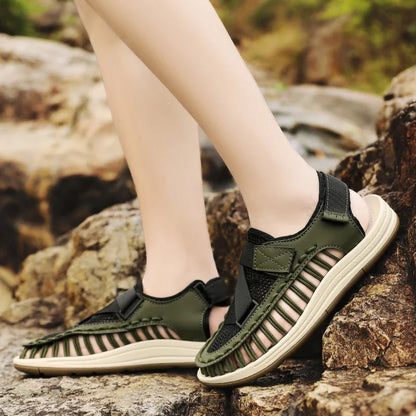 Summer Men Sandals Women Slippers Weaving Design Beach Sandals Breathable Casual Flat Sandals Outdoor Couples Sandals Size 46