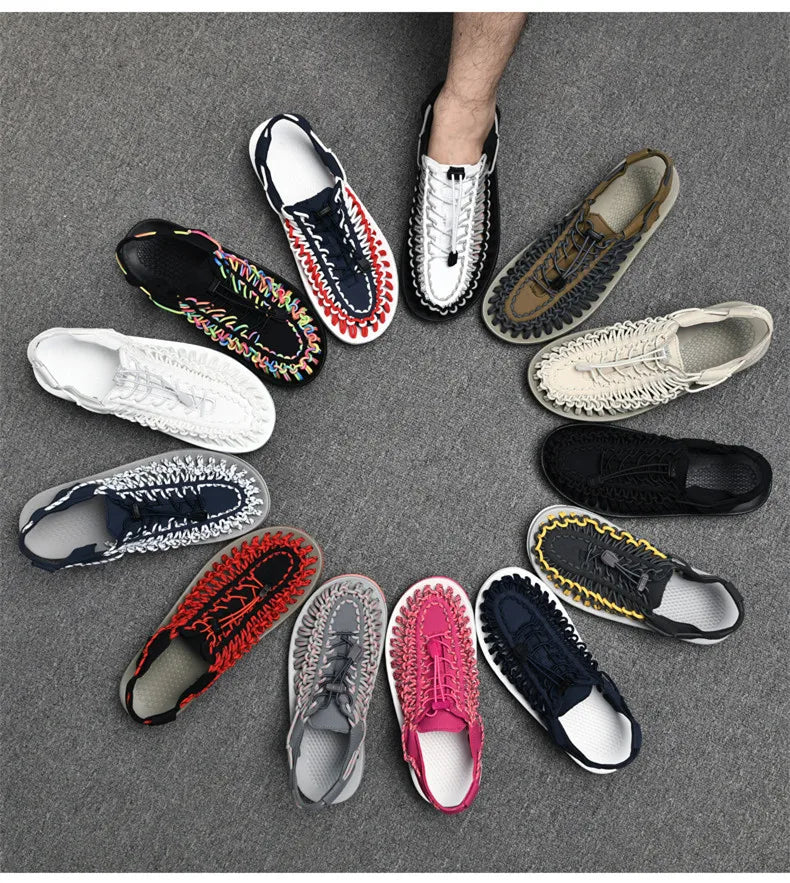 Women Sandals Fashion Handmade Weaving Design Beach Slippers Men Summer Breathable Casual Flat Sandals Outdoor Couples Big Size