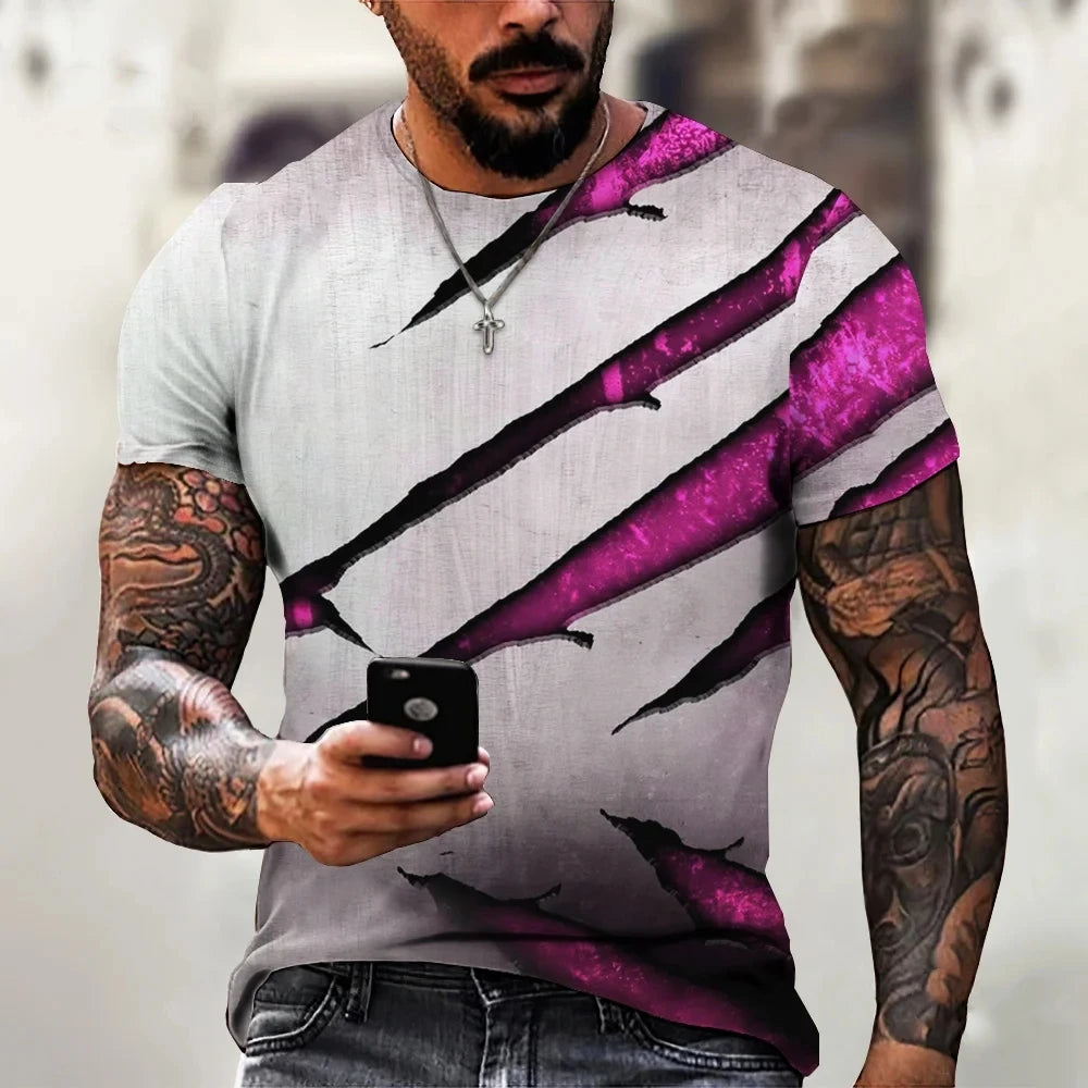 Men's T-shirt Trendy New Design Black And White Color Art 3D Printed Oversized Round Neck Tops Loose Casual Simple Style T Shirt