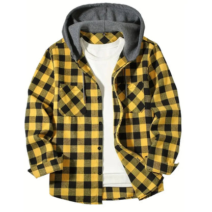Men's Classic Plaid Button-Down Hoodie Shirt