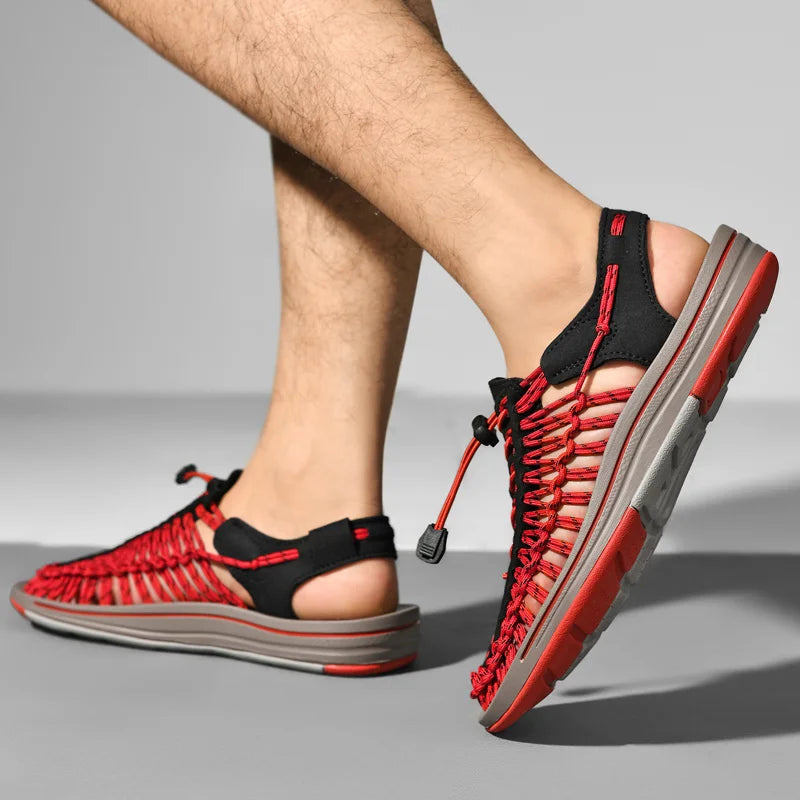 Women Sandals Fashion Handmade Weaving Design Beach Slippers Men Summer Breathable Casual Flat Sandals Outdoor Couples Big Size