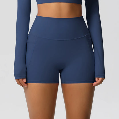 Women Sports Short With PocketedYoga Legging Shorts Squat Proof High Waist Fitness Tight Shorts Quick Drying Cycling Workout Gym