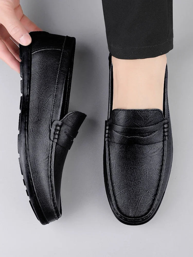 Genuine Leather Men Casual Shoes Luxury Brand Formal Dress Shoes Breathable Mens Loafers Slip on Male Boat Shoes Size 38-47