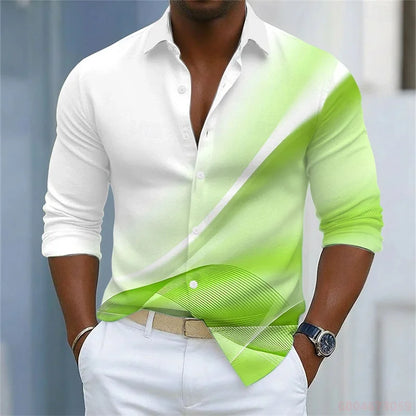 Men's Shirt Gradient Striped Long Sleeved Shirt Casual Business Collar Shirt Spring and Autumn New Trend Men's Top XS-6XL Size