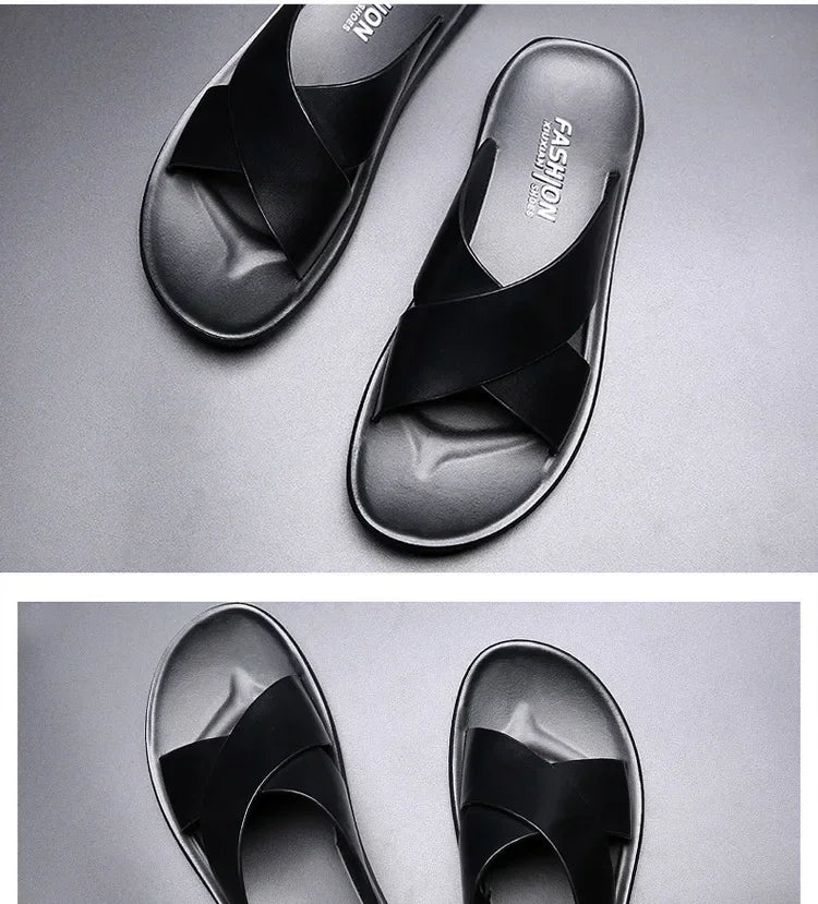 Sandals for Men Slippers Genuine Leather Luxury Brand Fashion  Men Flats Casual Non-slip Beach Sandalia Zapatos Hombre 2024