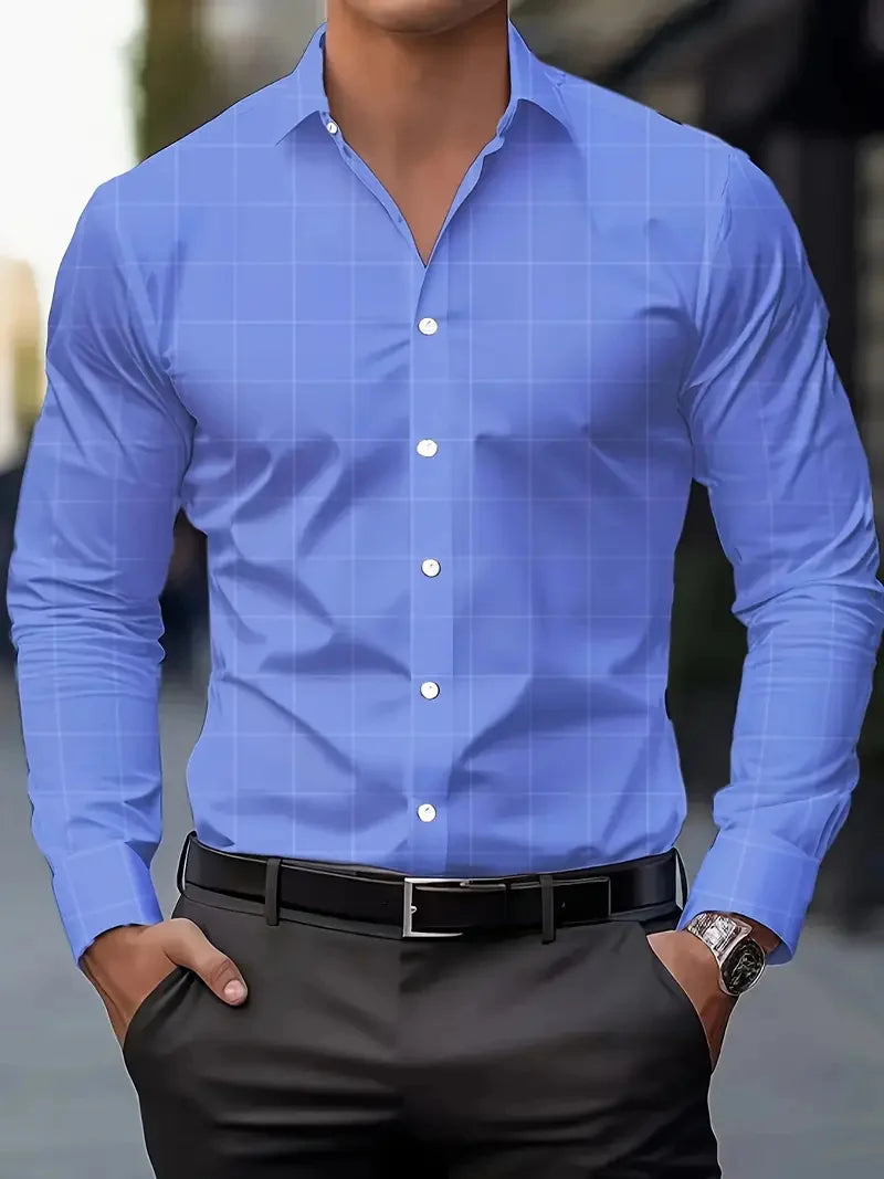 New Fashion Striped Men's Long Sleeve Shirt Spring Button Style Shirt Long Sleeve Collar Casual Comfort