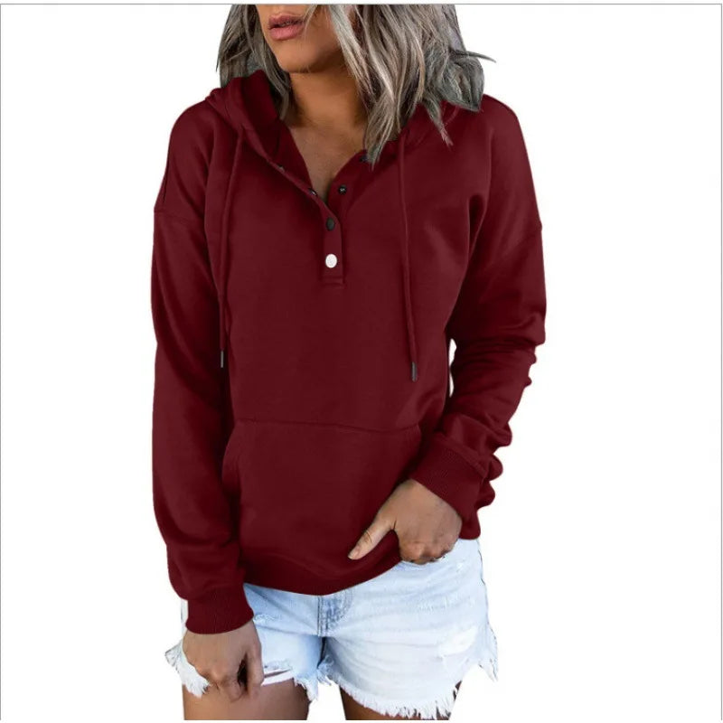 2026 Autumn New Women Loose Fit Hooded Sweatshirt Drawstring Pocket Design Long Sleeve Casual Daily Streetwear Fashion Tops