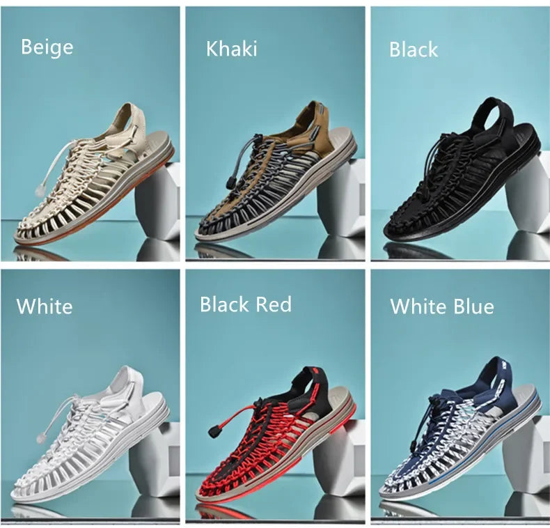 Women Sandals Fashion Handmade Weaving Design Beach Slippers Men Summer Breathable Casual Flat Sandals Outdoor Couples Big Size