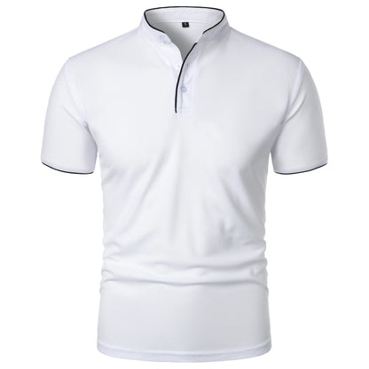 Men's short-sleeved stand-up collar top casual fashion daily solid color short-sleeved stand-up collar T-shirt casual top