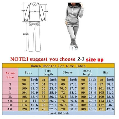 Autumn Winter 2 Piece Set Jogging Women Hoodies Pants Printed Sportswear Suits Jogging Femme Warm Girls Hoodie Sets Tracksuits