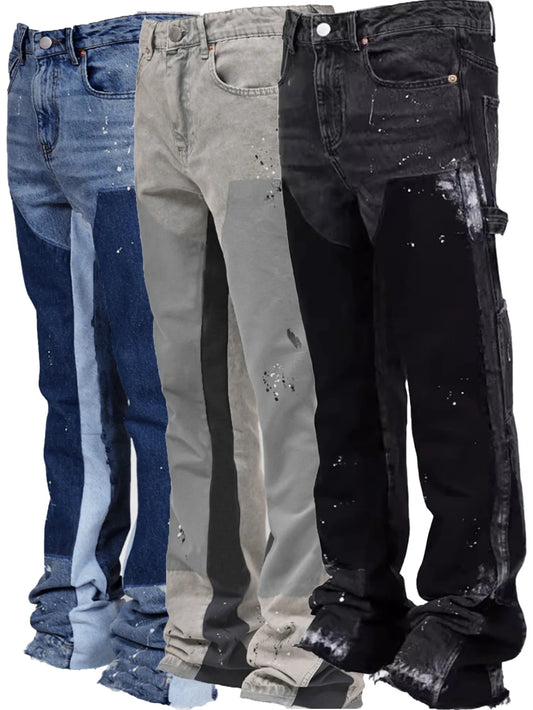 2025 New Fashionable high street brand men's jeans loose straight leg casual pants American retro micro trumpet starry sky jeans