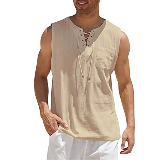 Cotton Linen Lace-Up Vest