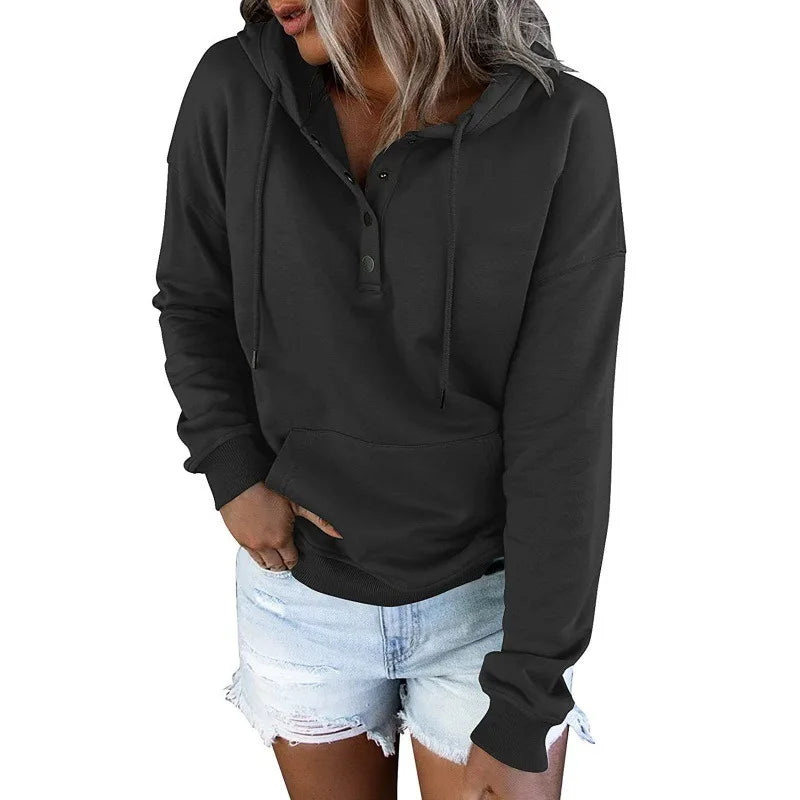 2026 Autumn New Women Loose Fit Hooded Sweatshirt Drawstring Pocket Design Long Sleeve Casual Daily Streetwear Fashion Tops