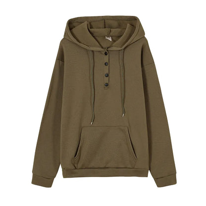 2026 Autumn New Women Loose Fit Hooded Sweatshirt Drawstring Pocket Design Long Sleeve Casual Daily Streetwear Fashion Tops