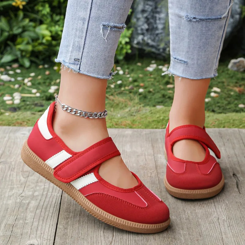 Women Sneakers 2026 New Striped Shallow Mouth Designer Shoes Spring Autumn Soft Soled Loafers Comfort Casual Female Sports Shoes