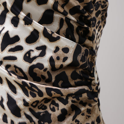 Sexy Leopard Floral Print Mini Dress for Women Spaghetti Strap Party Club Night Dress Elegant Backless Strapless Bodycon Dresses