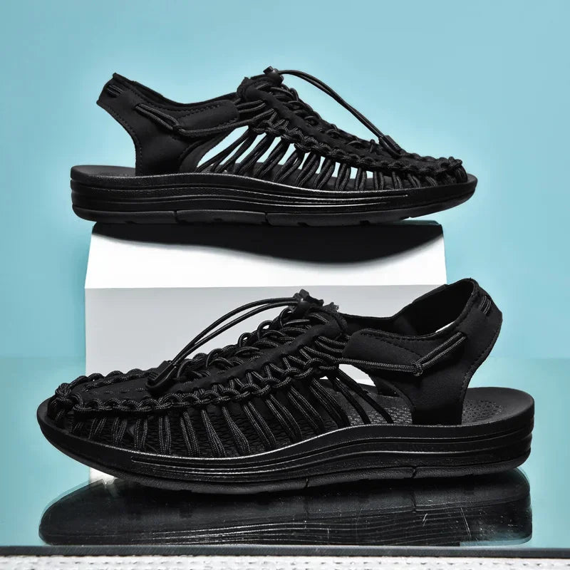 Women Sandals Fashion Handmade Weaving Design Beach Slippers Men Summer Breathable Casual Flat Sandals Outdoor Couples Big Size