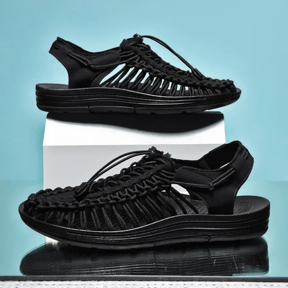 Women Sandals Fashion Handmade Weaving Design Beach Slippers Men Summer Breathable Casual Flat Sandals Outdoor Couples Big Size