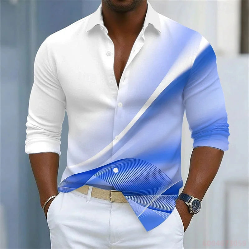 Men's Shirt Gradient Striped Long Sleeved Shirt Casual Business Collar Shirt Spring and Autumn New Trend Men's Top XS-6XL Size