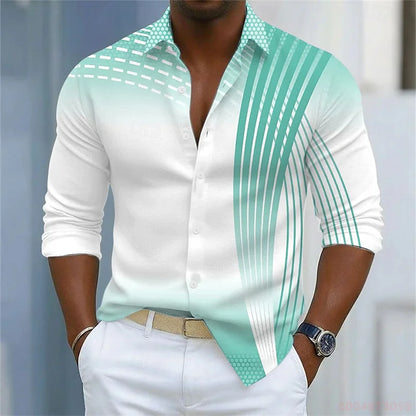 Men's Shirt Gradient Striped Long Sleeved Shirt Casual Business Collar Shirt Spring and Autumn New Trend Men's Top XS-6XL Size