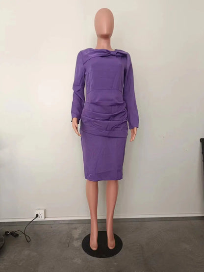 African Bodycon Dresses for Women Autumn Elegant African Long Sleeve O-neck Polyester Knee-length Dress Dashiki African Clothing