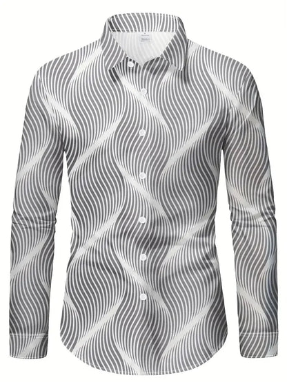 New Fashion Striped Men's Long Sleeve Shirt Spring Button Style Shirt Long Sleeve Collar Casual Comfort