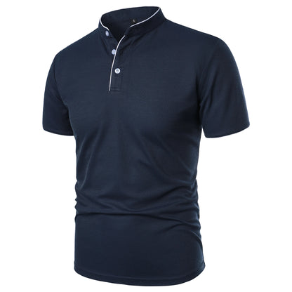 Men's short-sleeved stand-up collar top casual fashion daily solid color short-sleeved stand-up collar T-shirt casual top