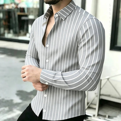 2026 Hot Selling Light Luxury Men's Shirt Striped Shirt Blue and White Vertical Striped Shirt Casual Outdoor Men's Shirt