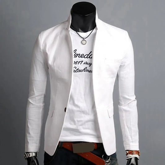 Business Autumn Pockets Men Coat Solid Color Lapel Collar Button Decor Business Blazer
