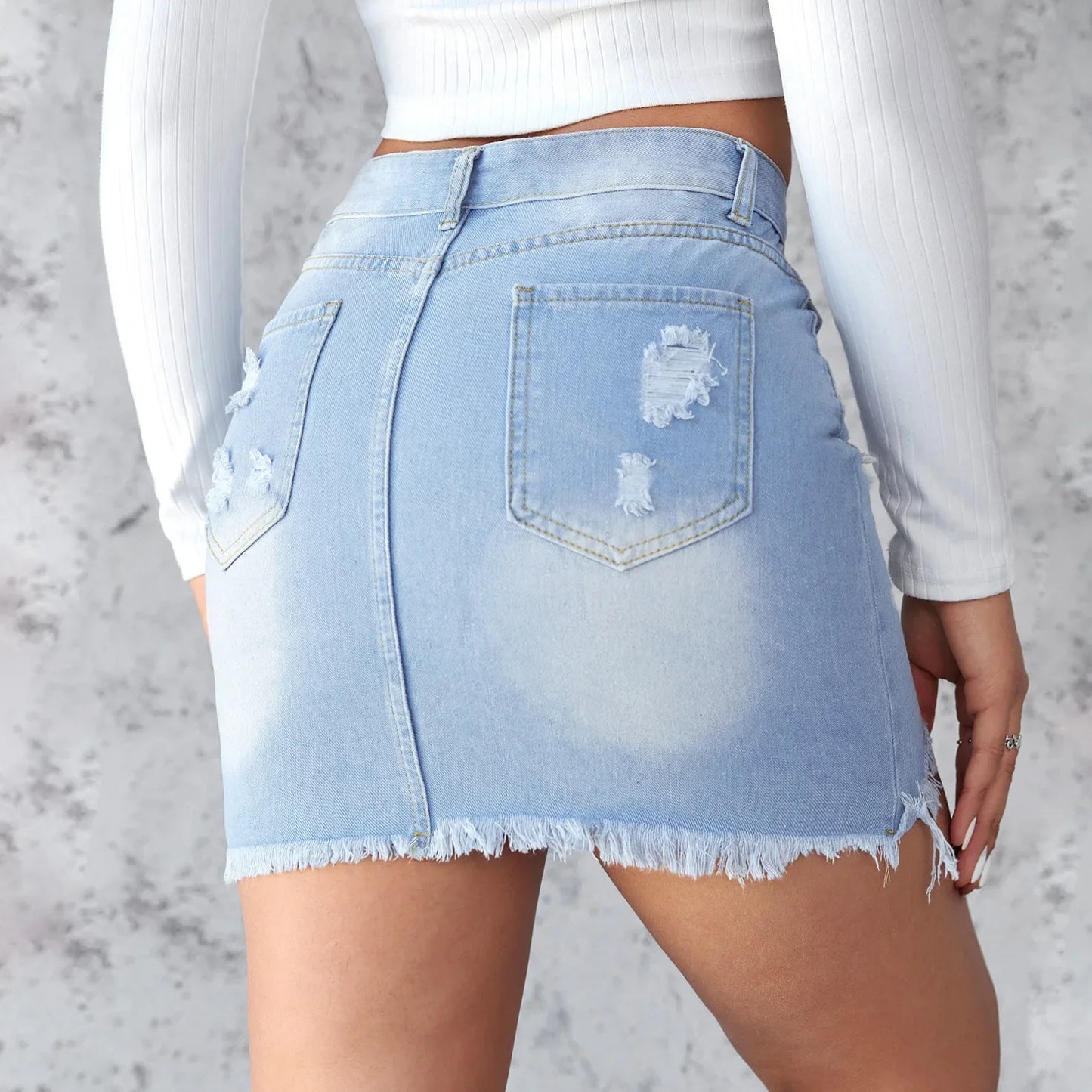 Summer New Women's Denim Skirt Fashion Short Sexy Ripped Raw Edge Jeans Mini A-line Skirt XS-2XL Drop Shipping