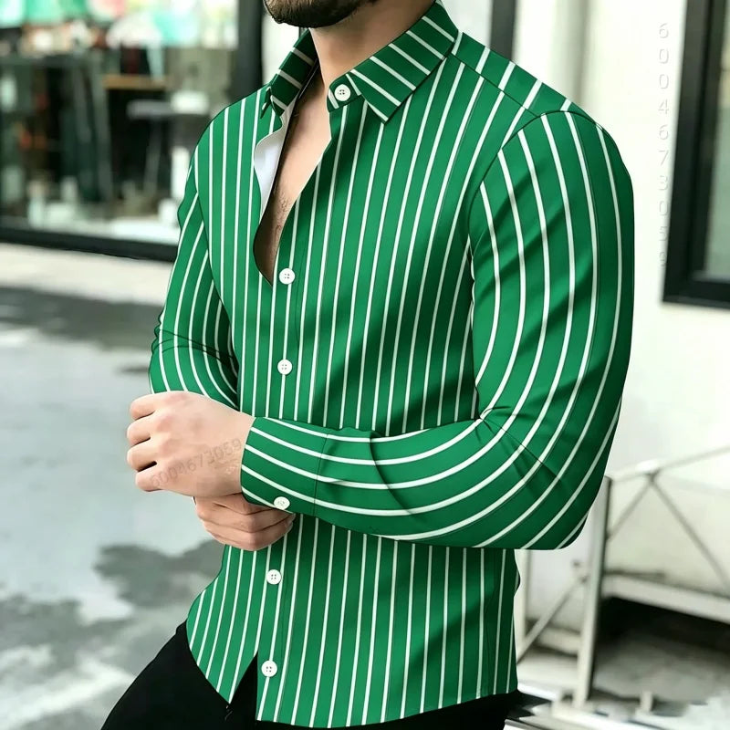 2026 Hot Selling Light Luxury Men's Shirt Striped Shirt Blue and White Vertical Striped Shirt Casual Outdoor Men's Shirt