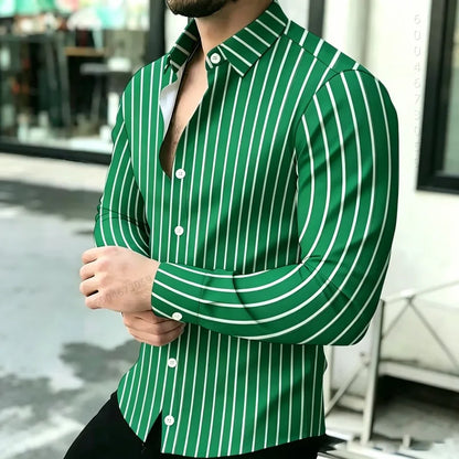2026 Hot Selling Light Luxury Men's Shirt Striped Shirt Blue and White Vertical Striped Shirt Casual Outdoor Men's Shirt