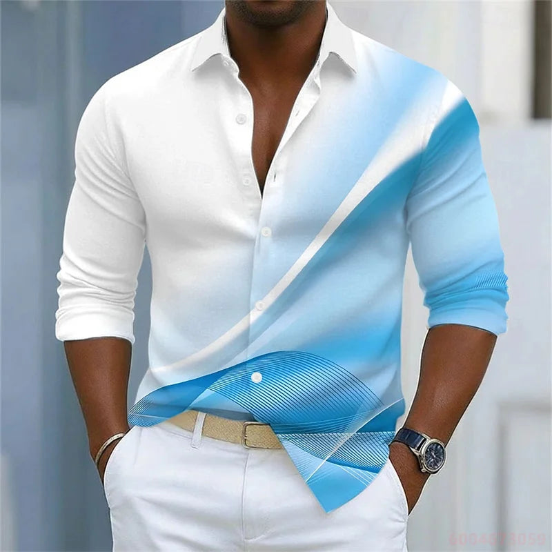 Men's Shirt Gradient Striped Long Sleeved Shirt Casual Business Collar Shirt Spring and Autumn New Trend Men's Top XS-6XL Size