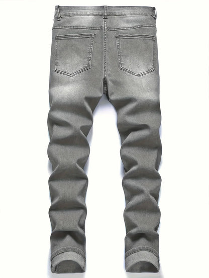 Men's Slim Fit Jeans with Rips for Casual Wear Comfortable Stretch Denim Trousers for Daily Use