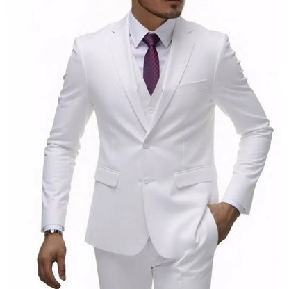 US Size Suit (Blazer+ Waistcoat + Trousers) Men Fashionable Business British Style Solid-color Banquet Host Casual Wedding Suit