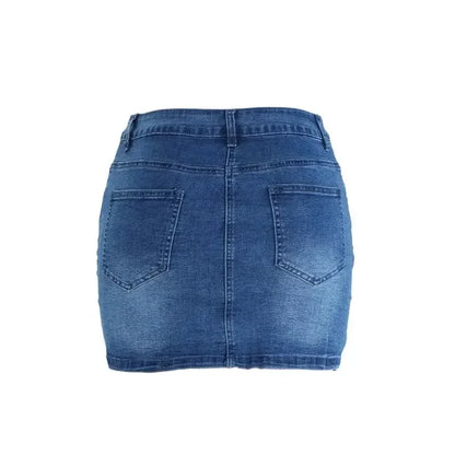 2024 Summer Slim Wrap Hip Denim Skirt Women Single-breasted Splicing Half-body Dress Female Fashion Office Commuter Casual Wear