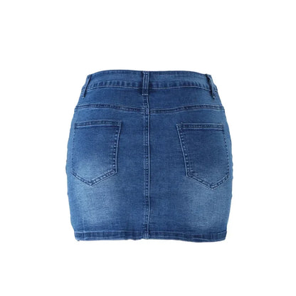 2024 Summer Slim Wrap Hip Denim Skirt Women Single-breasted Splicing Half-body Dress Female Fashion Office Commuter Casual Wear