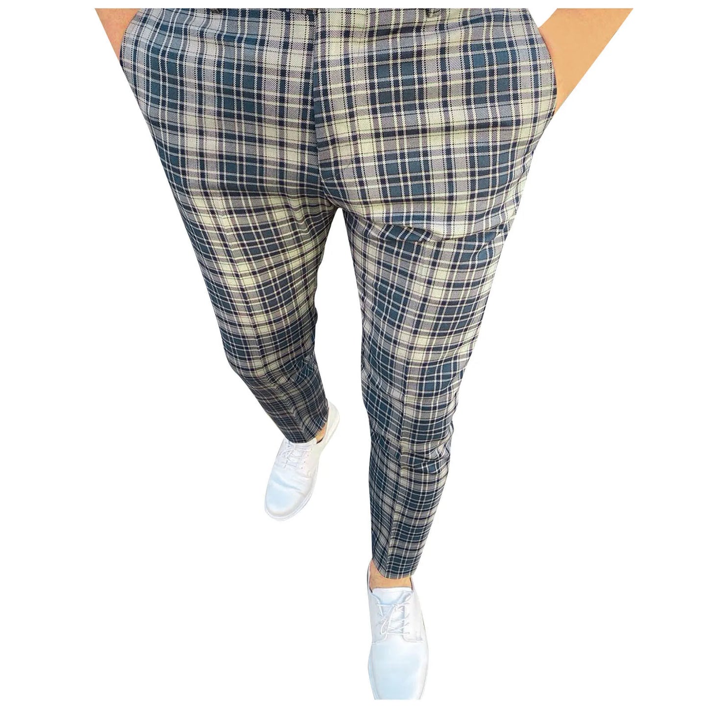 Men Casual Trousers Fashion Classic Plaid Trousers Man Slim Fit Business Pencil Pants Checkered Pattern Pants Streetwear