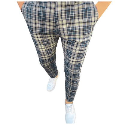 Men Casual Trousers Fashion Classic Plaid Trousers Man Slim Fit Business Pencil Pants Checkered Pattern Pants Streetwear