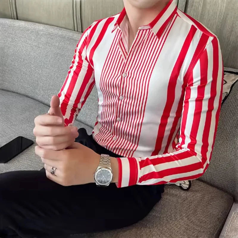 10 Color Striped Men's Shirt Large Size Breathable Casual Men's Top Comfortable Fabric Long Sleeve Shirt Lapel Fast Shipping