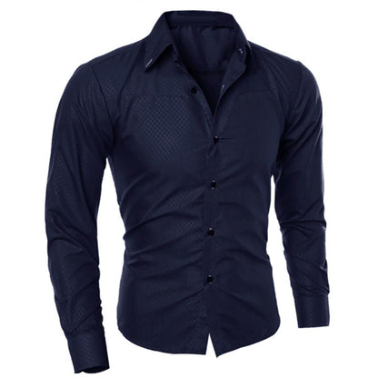 Men's Luxury Casual Social Formal Shirt Lapel Long Sleeve Slim Solid Color Male Business Dress Shirts Blouse Shirt Tops