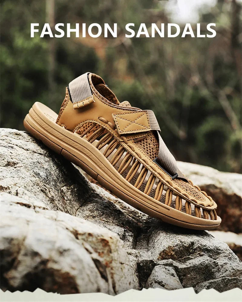 Summer Men Sandals Women Slippers Weaving Design Beach Sandals Breathable Casual Flat Sandals Outdoor Couples Sandals Size 46