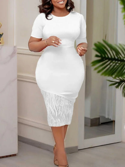 African Dresses For Women Dashiki Summer O Neck Sexy Lace Short Sleeve Vestidos Fashion Casual Female Midi Pencil Dress 2023