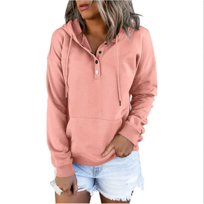 2026 Autumn New Women Loose Fit Hooded Sweatshirt Drawstring Pocket Design Long Sleeve Casual Daily Streetwear Fashion Tops