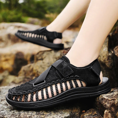Summer Men Sandals Women Slippers Weaving Design Beach Sandals Breathable Casual Flat Sandals Outdoor Couples Sandals Size 46