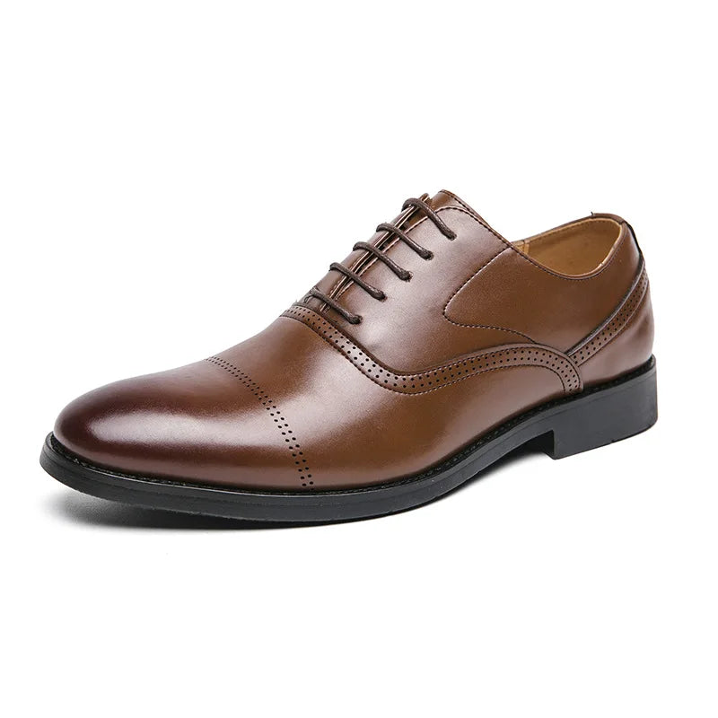 Designer Brand Black Leather Shoes for Men Wed Dress Shoe Lace Up Casual Business Oxfords Point Toe Office Formal Shoes for Male