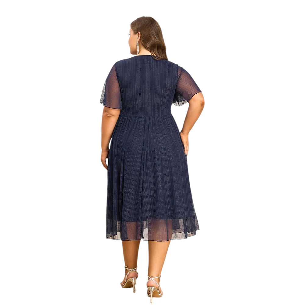 Plus Size Women's V-Neck Solid Dresses Elegant Evening Party Dress Prom Female Large Size Bridesmaid Dresses 2XL 3XL 4XL 5XL 6XL
