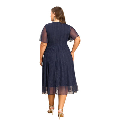 Plus Size Women's V-Neck Solid Dresses Elegant Evening Party Dress Prom Female Large Size Bridesmaid Dresses 2XL 3XL 4XL 5XL 6XL