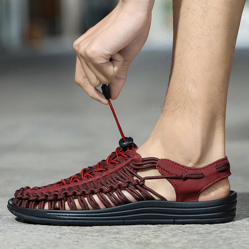 Men Sandals Summer Weave Shoes Boys Sandal Mens Sandles Outdoor Breathable Comfort Slip On Plus Big Size 45 46 Sandalias Hombre