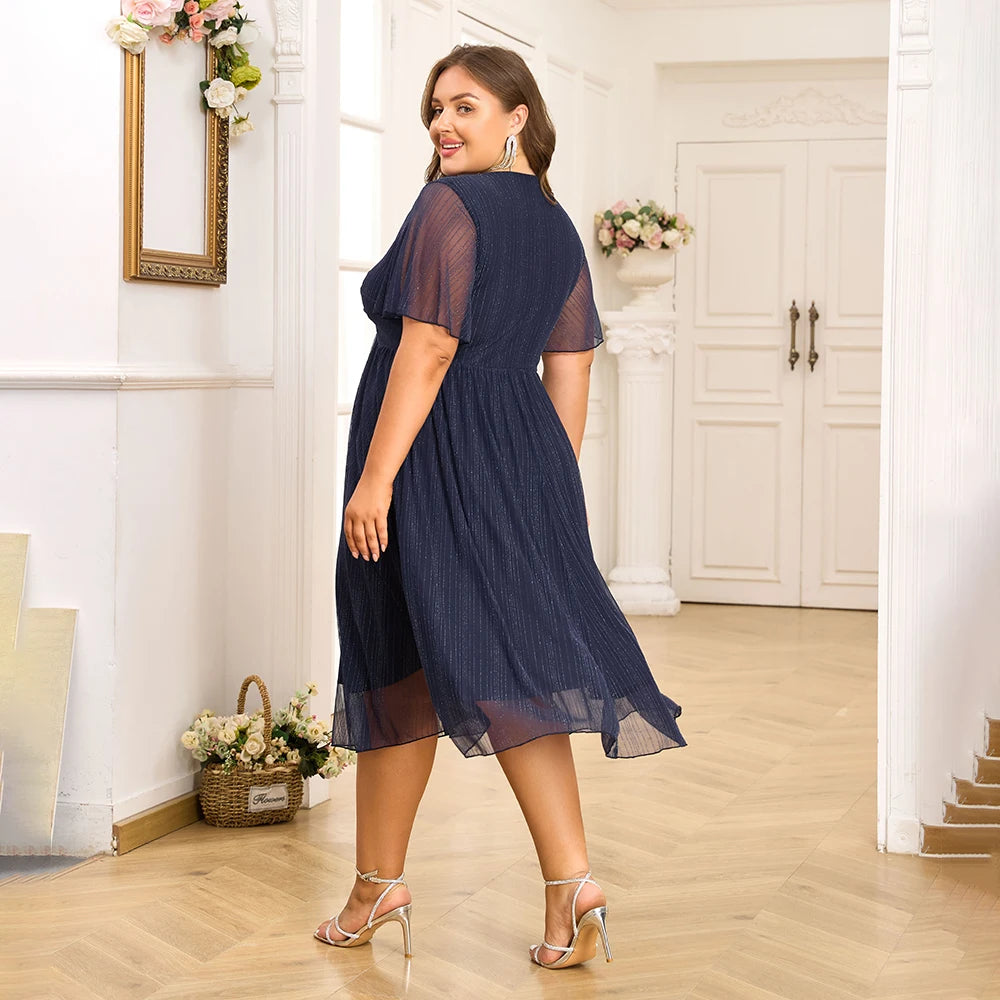 Plus Size Women's V-Neck Solid Dresses Elegant Evening Party Dress Prom Female Large Size Bridesmaid Dresses 2XL 3XL 4XL 5XL 6XL
